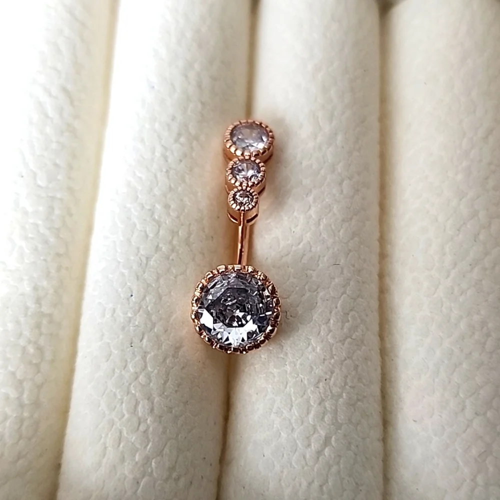 BELLY BUTTON RING Surgical STEEL 14G CZ ROSE GOLD - Picture 1 of 4